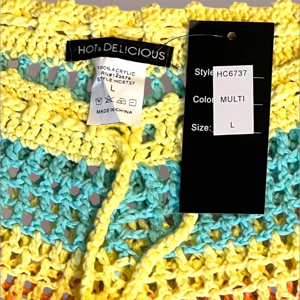 Hot & Delicious Crochet Rainbow Halter Top + Flare Pants Set L Festival Y2K - Picture 9 of 9